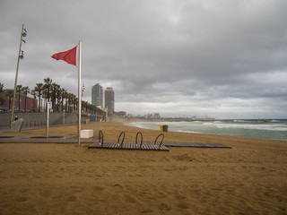 Barcelona, Spain - april 11, 2018:image of the beach of Barcelona