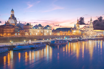 Fototapeta premium View of Cathedral of the Holy Trinity or Hofkirche, Bruehl's Terrace or The Balcony of Europe.Elbe river in Dresden, Saxony, Germany, Europe.