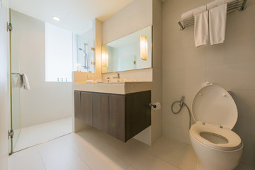Fototapeta na wymiar Bathroom interior with natural light