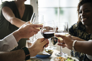 Friends gathering having Italian food together