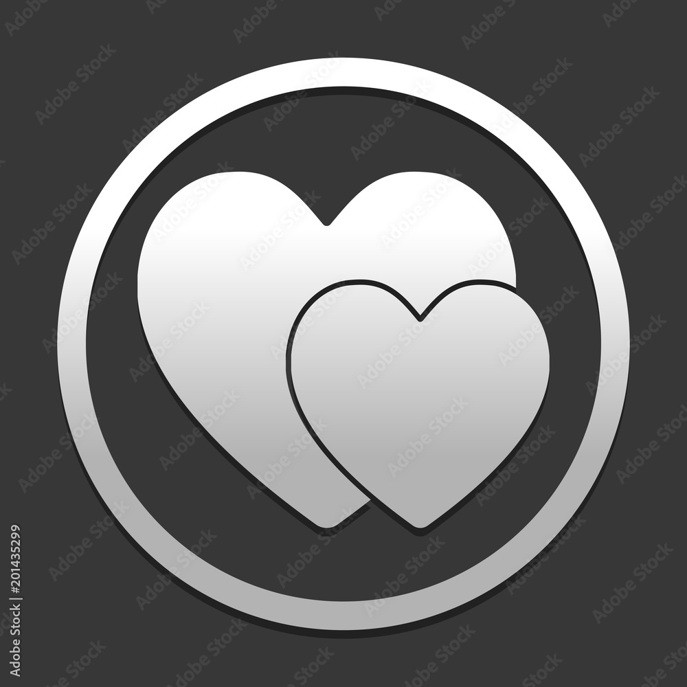 Aufkleber 2 hearts. simple icon. icon in circle on dark background with simple shadow