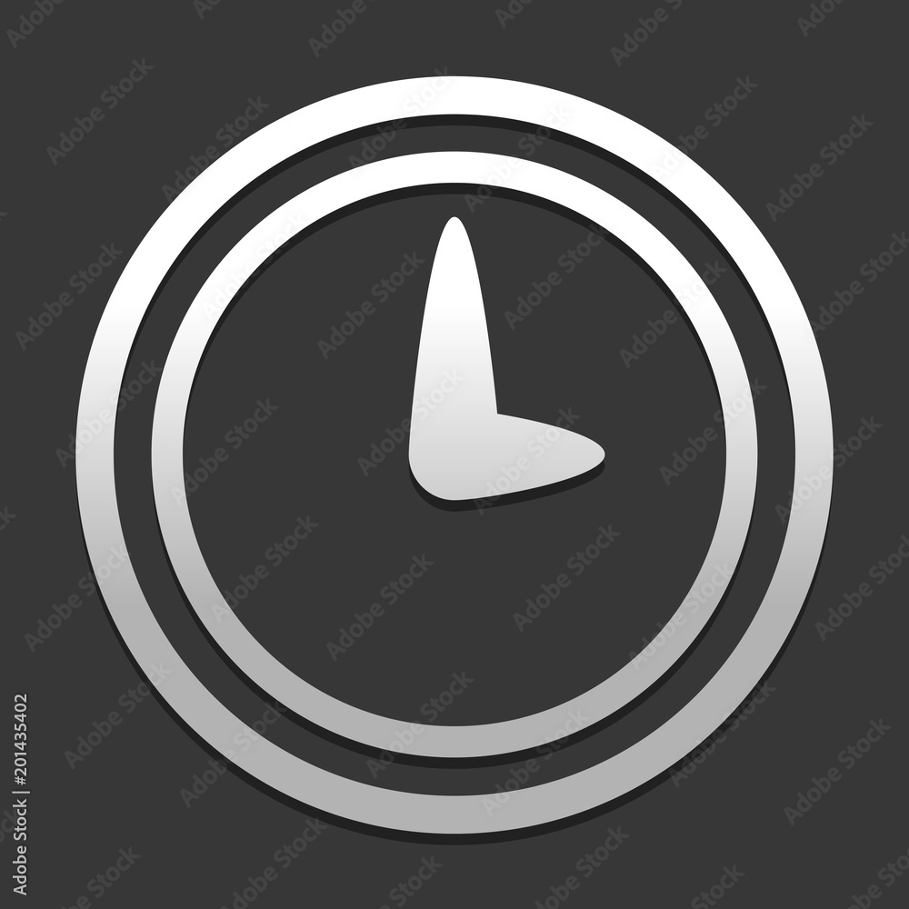 Poster simple icon of clock. icon in circle on dark background with simple shadow