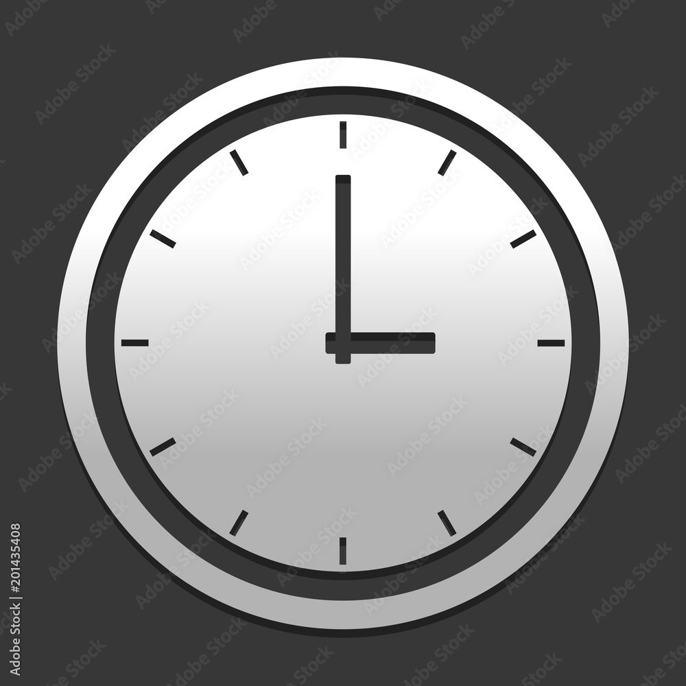 Poster simple clock icon. icon in circle on dark background with simple shadow