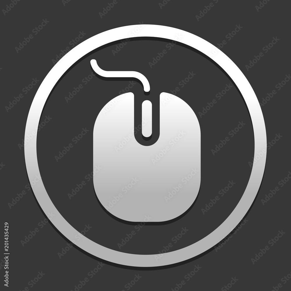 Poster computer mouse icon. icon in circle on dark background with simple shadow
