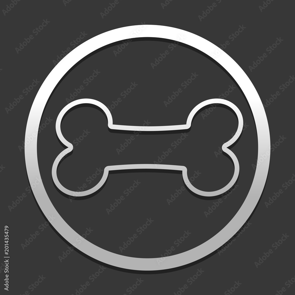 Poster dog bone icon. icon in circle on dark background with simple shadow