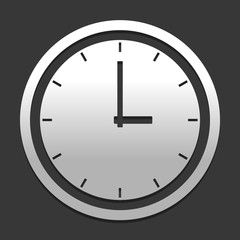 Simple clock icon. icon in circle on dark background with simple shadow