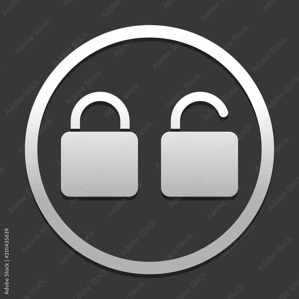 Poster lock and unlock icon. icon in circle on dark background with simple shadow