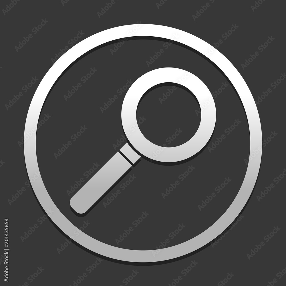Poster magnifying glass icon. icon in circle on dark background with simple shadow
