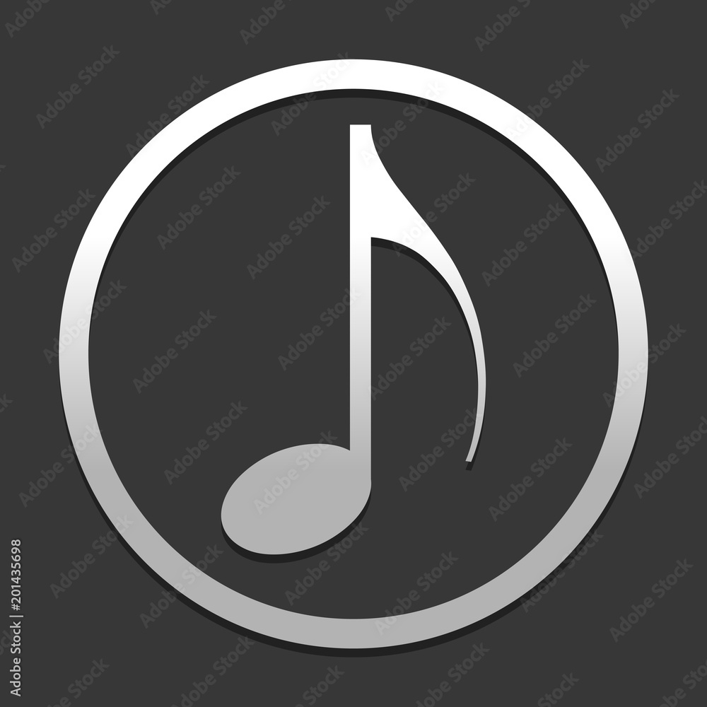 Poster music note icon. icon in circle on dark background with simple shadow
