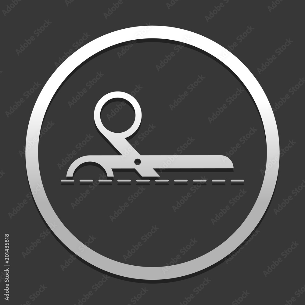 Poster scissors icon. icon in circle on dark background with simple shadow