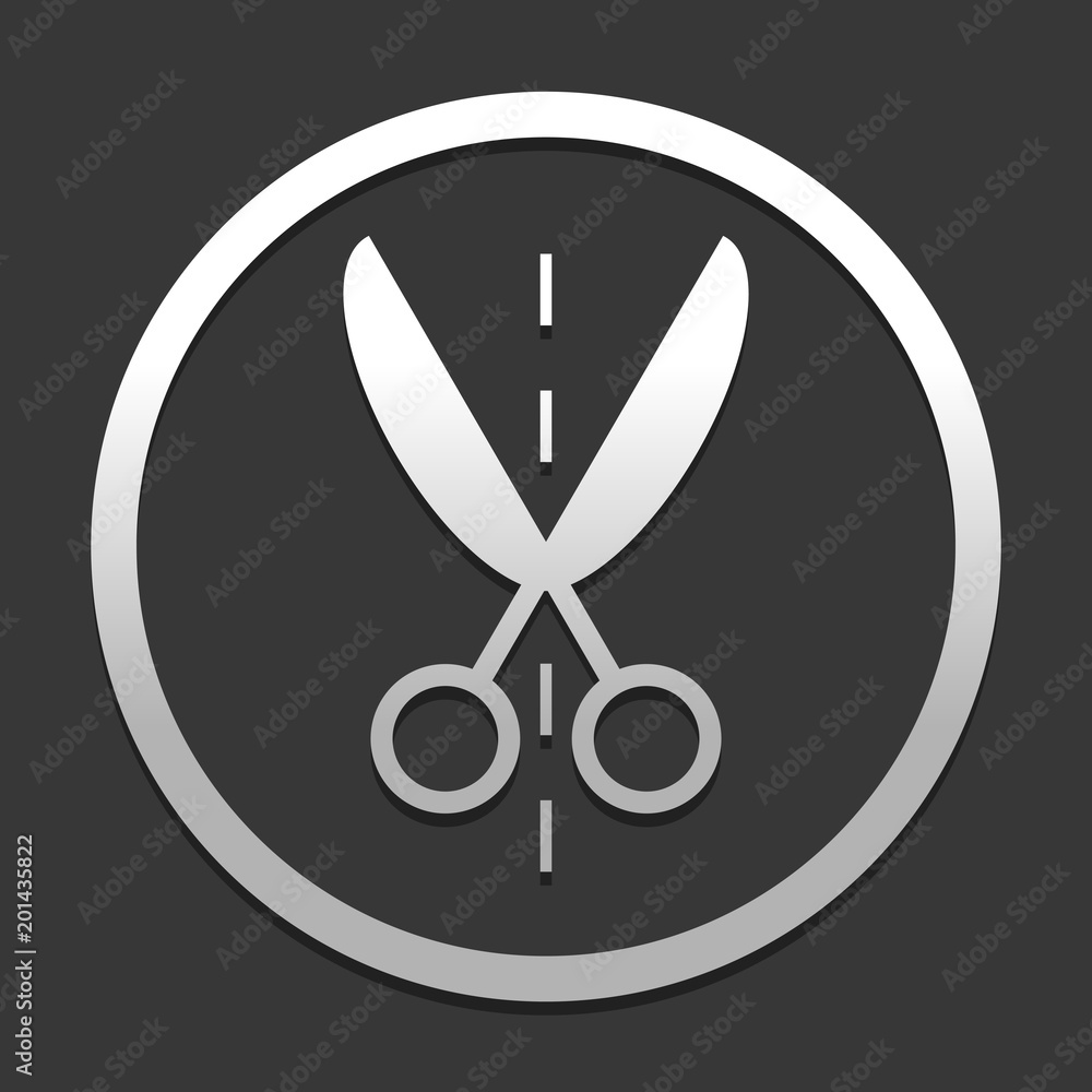 Poster scissor icon. icon in circle on dark background with simple shadow