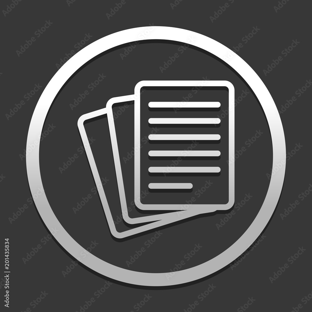 Poster stack of paper icon. icon in circle on dark background with simple shadow