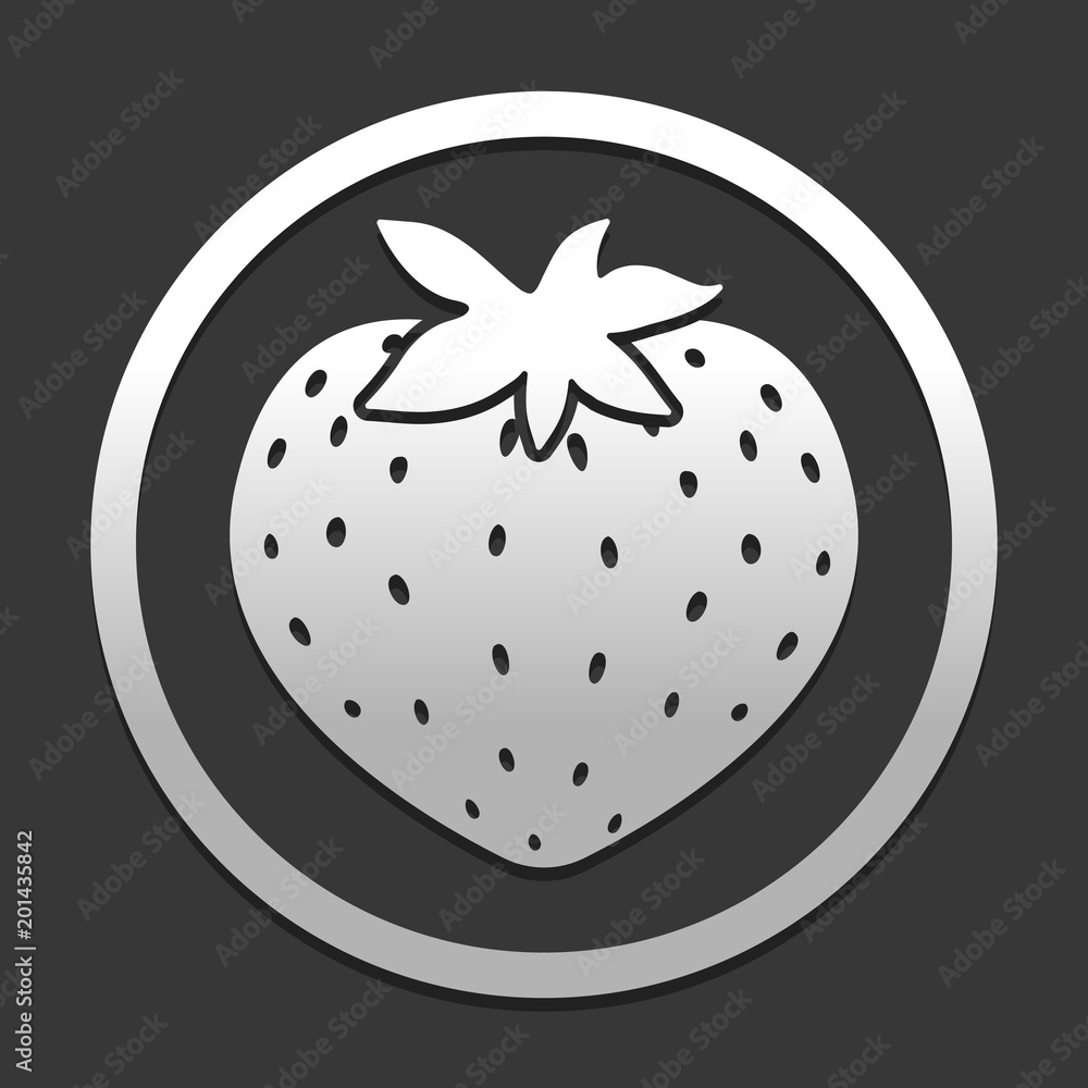 Poster strawberry icon. icon in circle on dark background with simple shadow