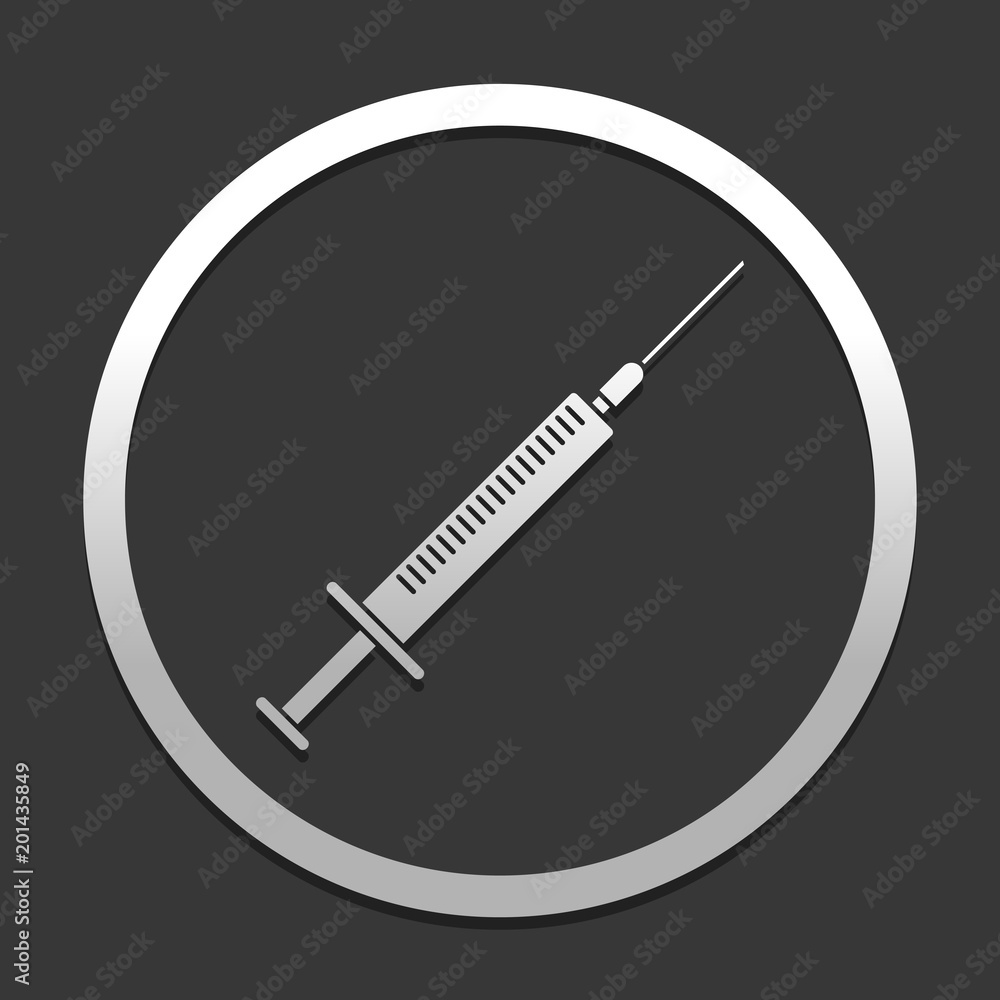 Poster syringe icon. icon in circle on dark background with simple shadow