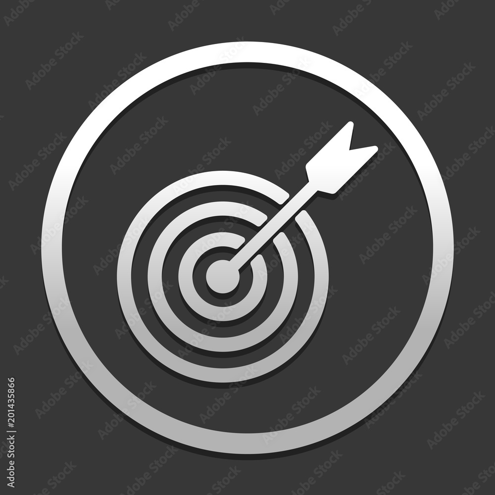 Poster target icon. icon in circle on dark background with simple shadow