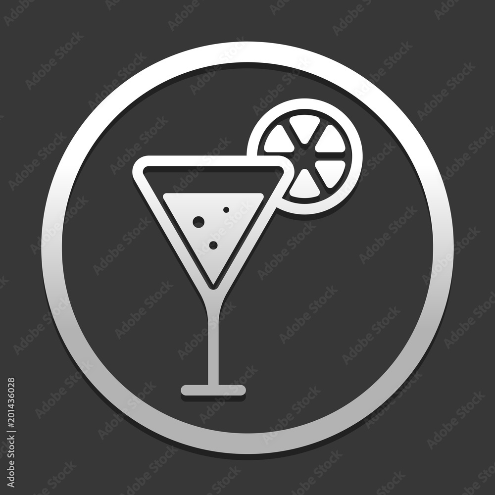 Poster cocktail with lemon slice icon. icon in circle on dark background with simple shadow
