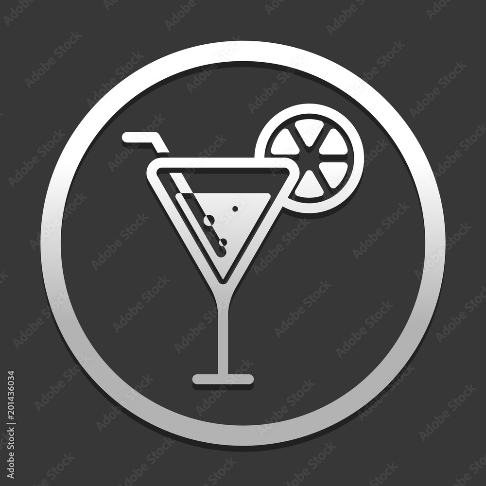 Wall mural cocktail. simple silhouette. icon in circle on dark background with simple shadow