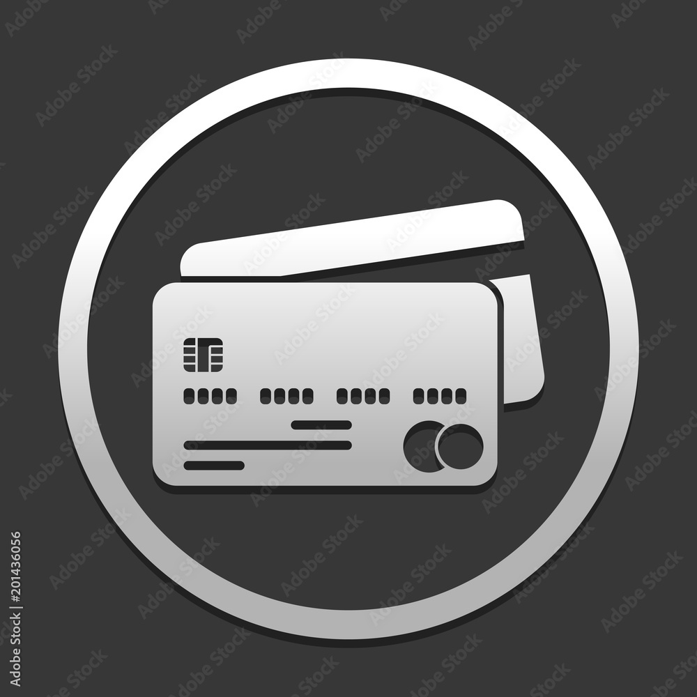 Poster credit card icon. icon in circle on dark background with simple shadow