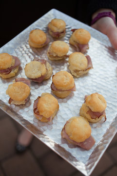 Country Ham Biscuits On A Silver Platter