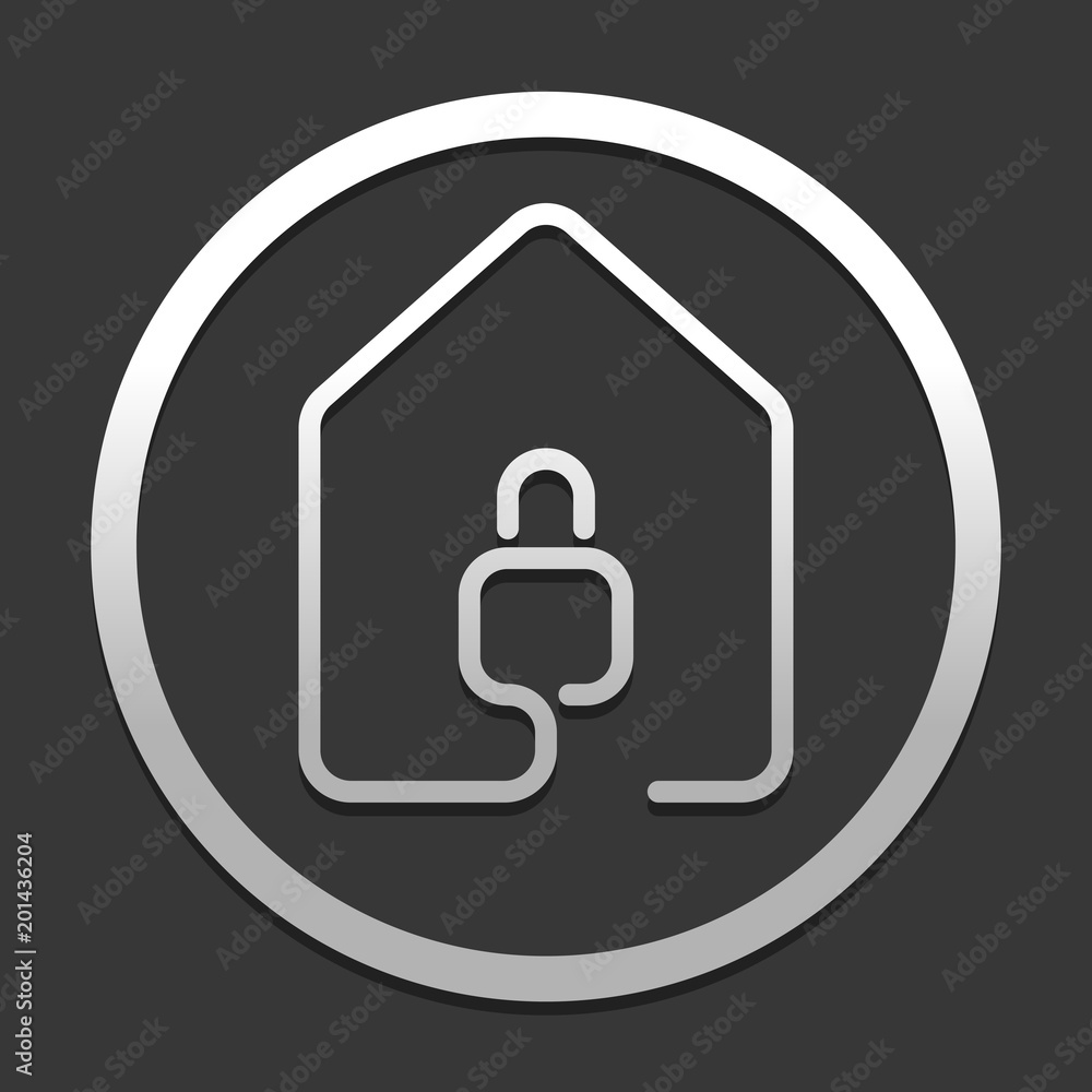Poster house with lock icon. line style. icon in circle on dark background with simple shadow