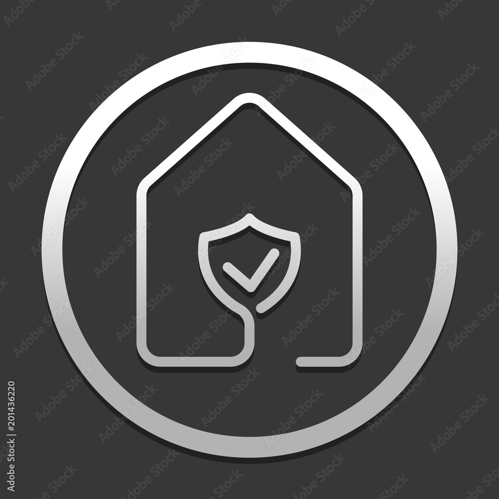 Poster house with protect icon. line style. icon in circle on dark background with simple shadow