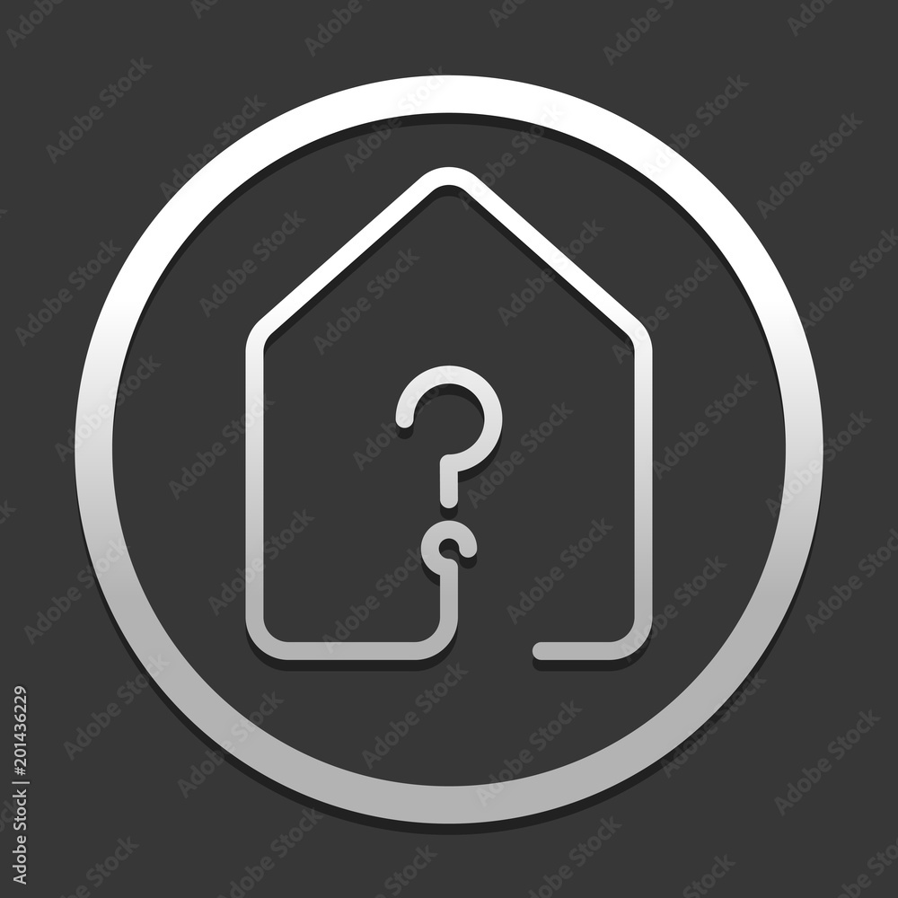 Poster house with question mark icon. line style. icon in circle on dark background with simple shadow