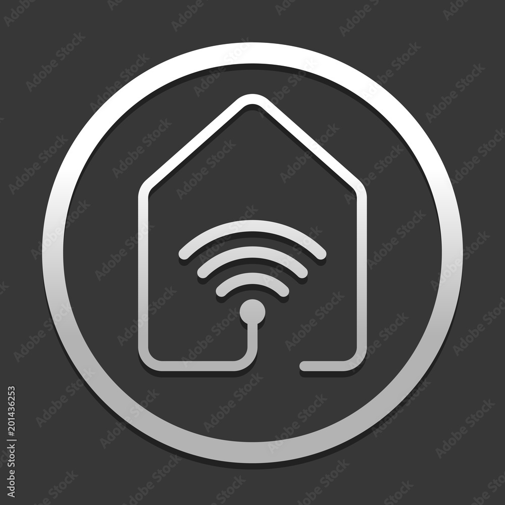 Poster house with wifi icon. line style. icon in circle on dark background with simple shadow