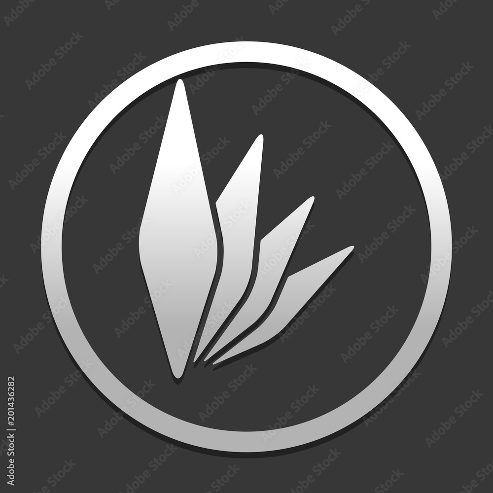 Poster leaf bamboo. simple silhouette. icon in circle on dark background with simple shadow