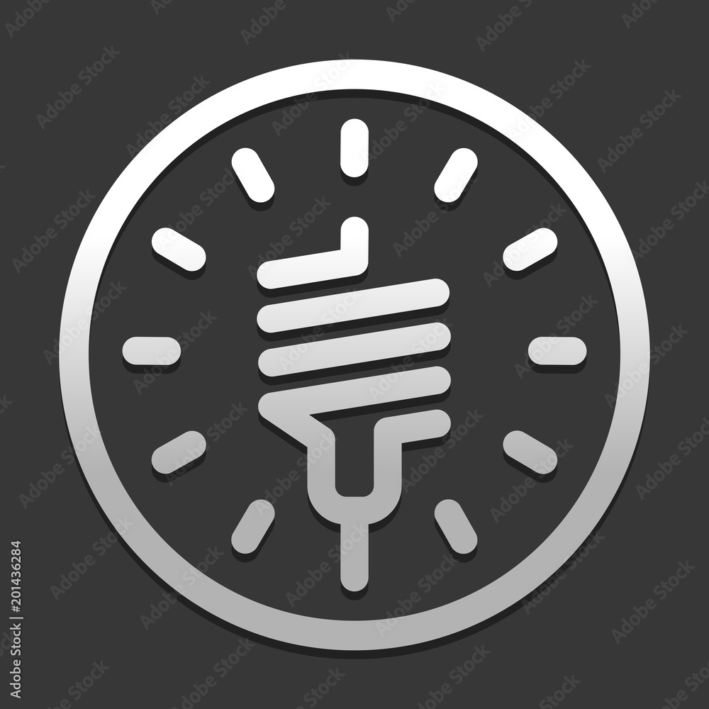 Poster led lamp icon. icon in circle on dark background with simple shadow