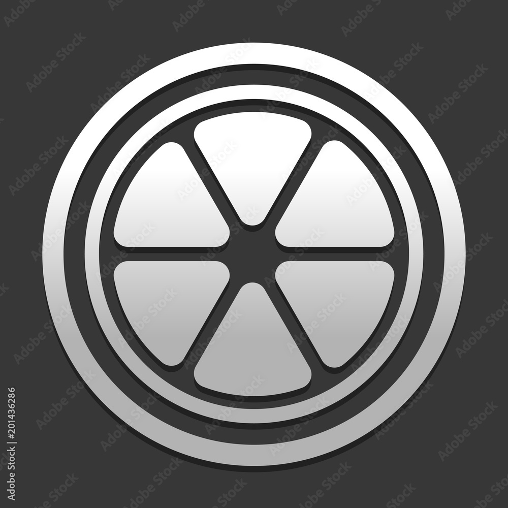 Poster lemon slice icon. icon in circle on dark background with simple shadow