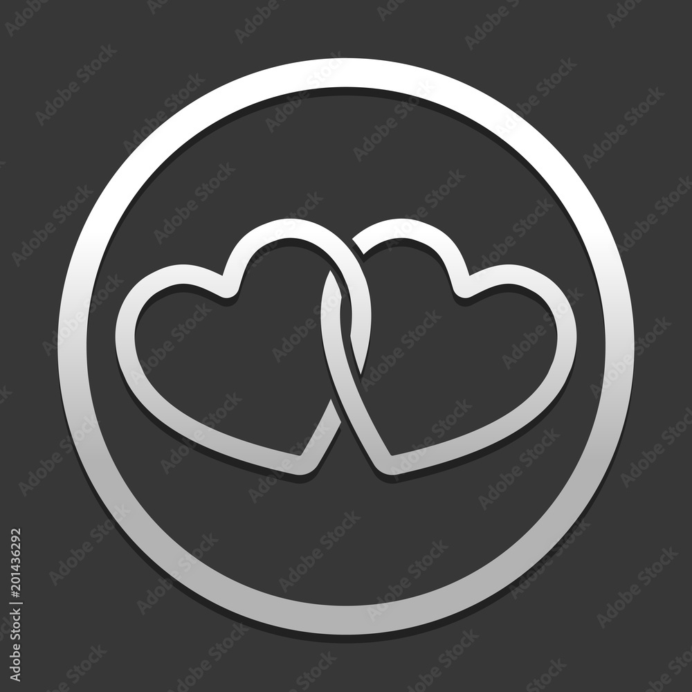 Poster linked hearts icon. icon in circle on dark background with simple shadow