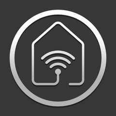 house with wifi icon. line style. icon in circle on dark background with simple shadow