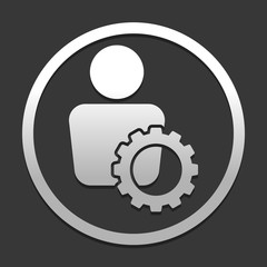 human with gear icon. icon in circle on dark background with simple shadow