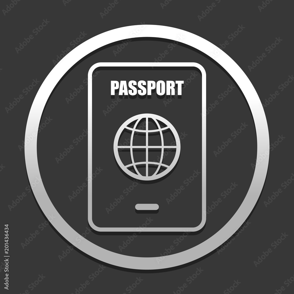 Poster passport, simple icon. icon in circle on dark background with simple shadow