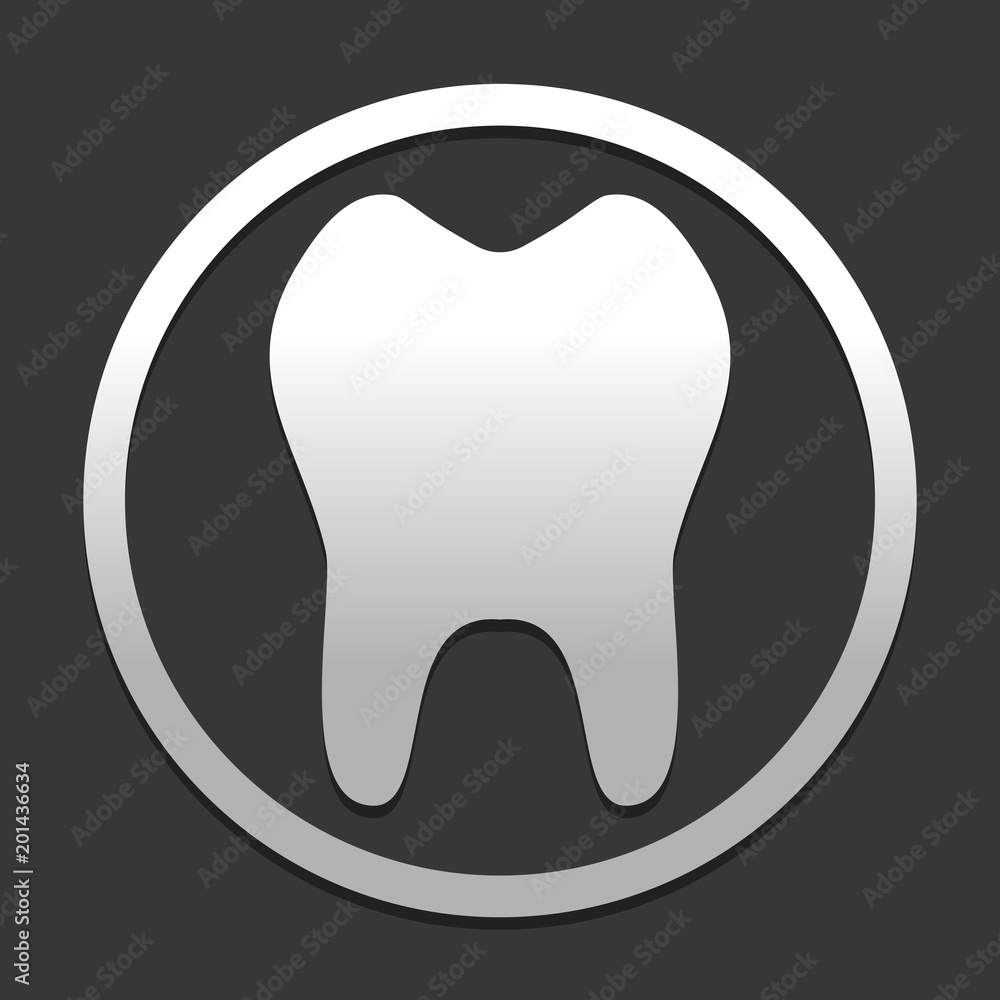 Poster tooth. simple icon. icon in circle on dark background with simple shadow