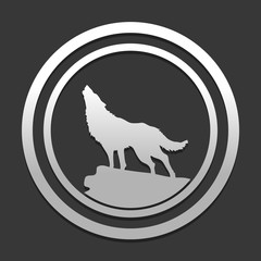 wolf. simple icon. icon in circle on dark background with simple shadow