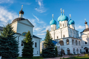 SERPUHOV, RUSSIA - AUGUST 2017: Vysotsky monastery (Vysotskiy monastyr). Orthodox monastery in Serpukhov. View of Zachatievsky Cathedral