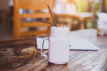 smoothie with strawberries and milk