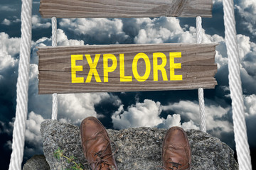 Challenging bridge with text Explore