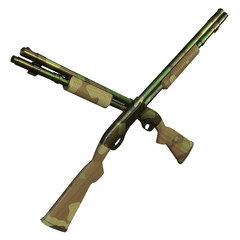 Shotgun rifle hunting carbine in camo painting 3d render isolated on white background