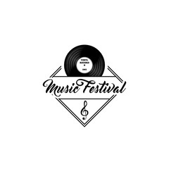 Vinyl record, treble clef. Music Festival logo template. Musical icons. Vector.
