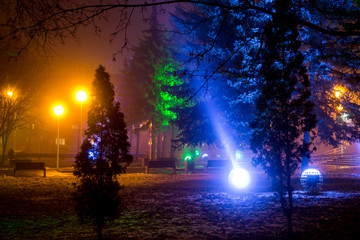 Evening colored lights in the park
