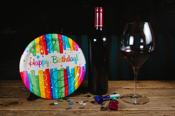 happy birthday with wine and glass, party celebration