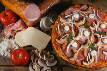 pizza gourmet, recipe and ingredients, italian food top view