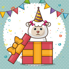 happy birthday card with cute sheep vector illustration design