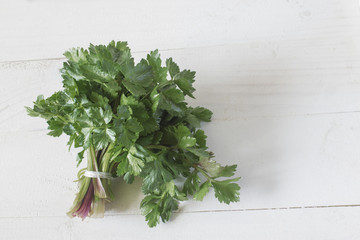 a fragrant green bunch of cilantro on the table