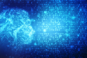 Artificial intelligence. Human head outline with circuit board inside. Technology and engineering concept. Creative brain, Technology web background. Virtual concept