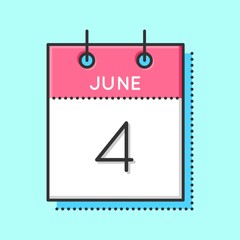 Vector Calendar Icon. Flat and thin line vector illustration. Calendar sheet on light blue background. June 4th. International day of innocent children victims of agression