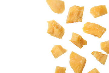 parmesan cheese isolated on a white background top view