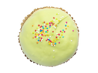 green chocolate coated bun cupcake isolated on white background